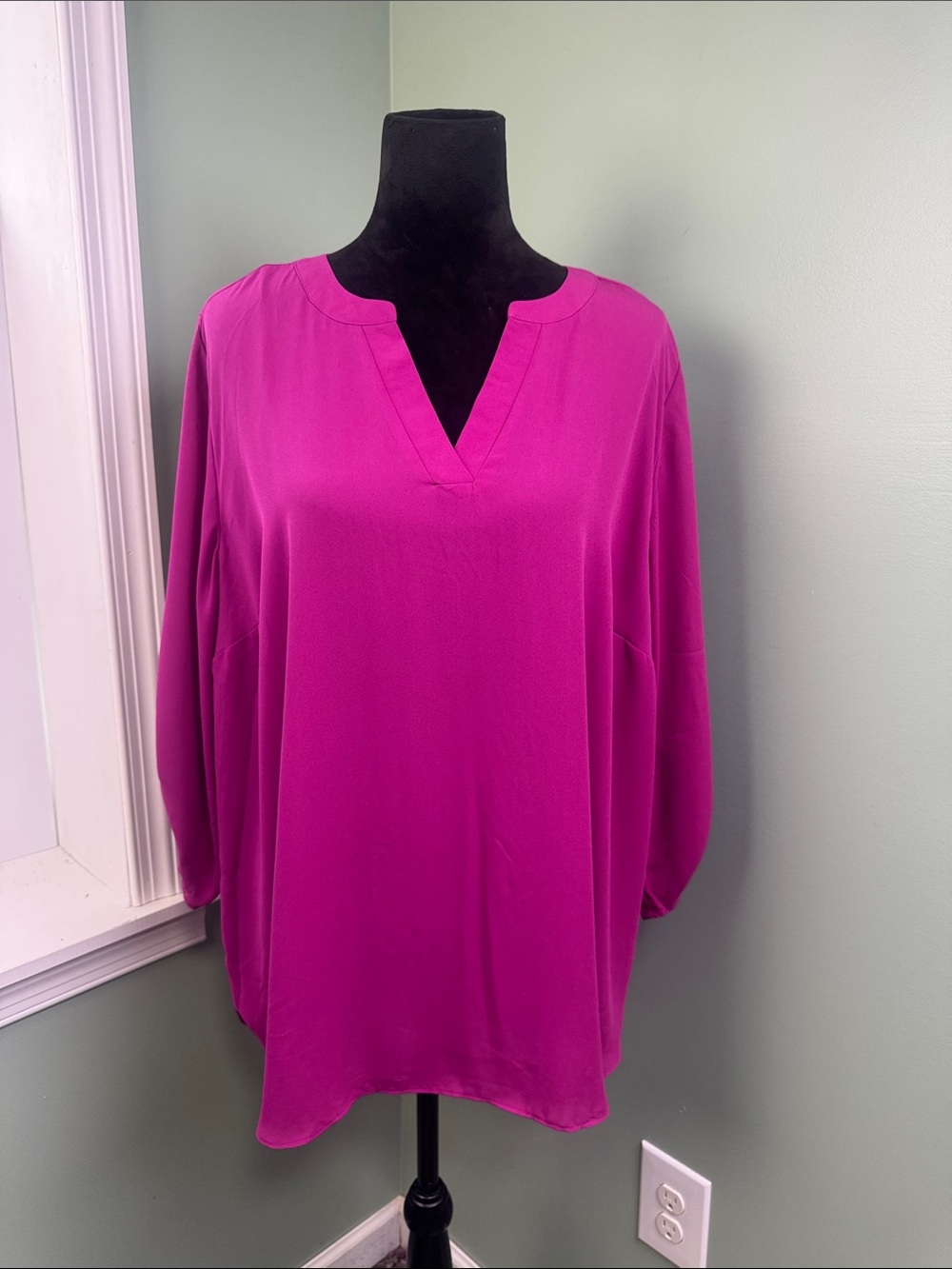 Chaus Fuchsia Split V-Neck 3/4 Sleeve Tunic 2X